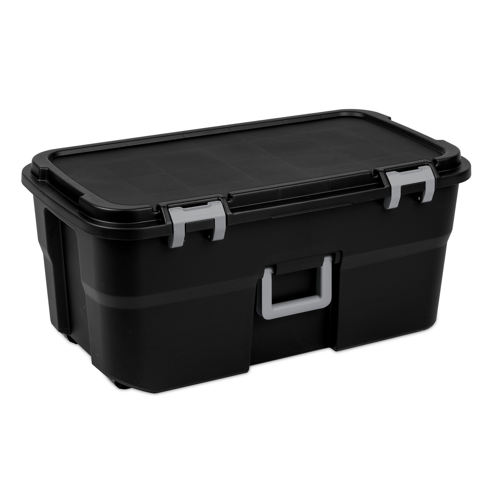 Sterilite Wheeled Footlocker, 22 Gal Storage Container with Lid, Black, 4 Pack