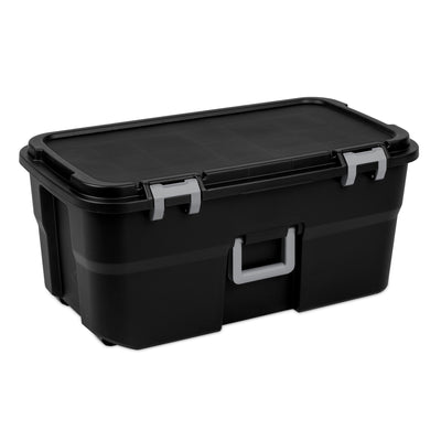 Sterilite Wheeled Footlocker, 22 Gal Storage Container with Lid, Black, 4 Pack