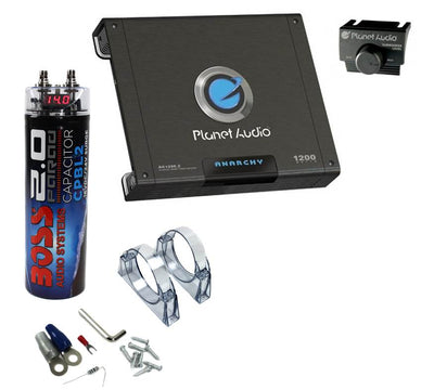 PLANET AUDIO AC1200.2 1200W 2 Channel Car A/B Amplifier + Boss 2 Farad Capacitor