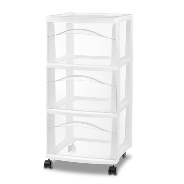 Sterilite 3 Drawer Storage Cart, Plastic Rolling Medium Organizer, White, 8 Pack
