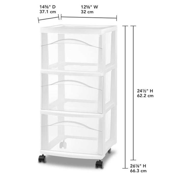 Sterilite 3 Drawer Storage Cart, Plastic Rolling Medium Organizer, White, 4 Pack - VMInnovations