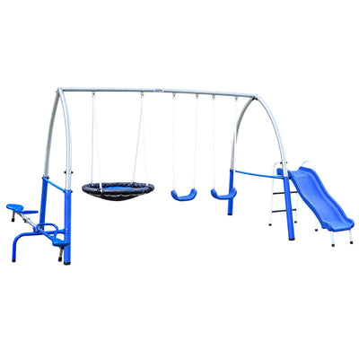 XDP Recreation Gateway Safe-Arch Metal Swing Set for Backyard, Silver and Blue - VMInnovations