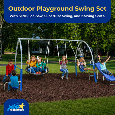 XDP Recreation Gateway Safe-Arch Metal Swing Set for Backyard, Silver and Blue - VMInnovations