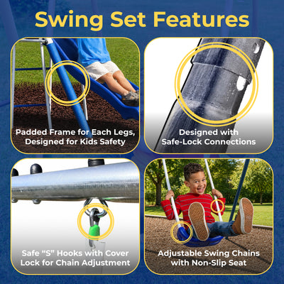 XDP Recreation Gateway Safe-Arch Metal Swing Set for Backyard, Silver and Blue - VMInnovations