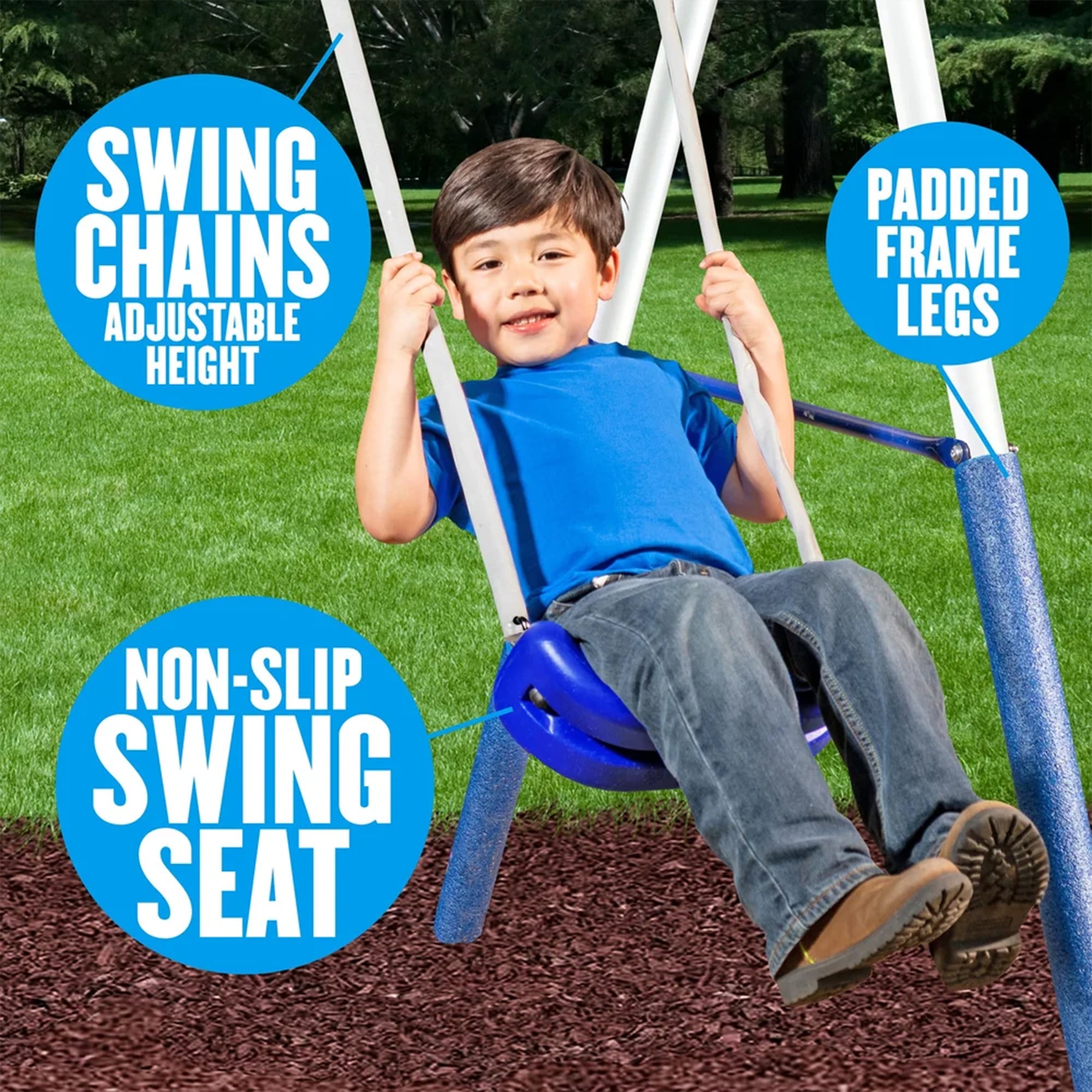XDP Recreation Titan II Safe-Arch Swing Set for Backyard, Silver, Blue & Green