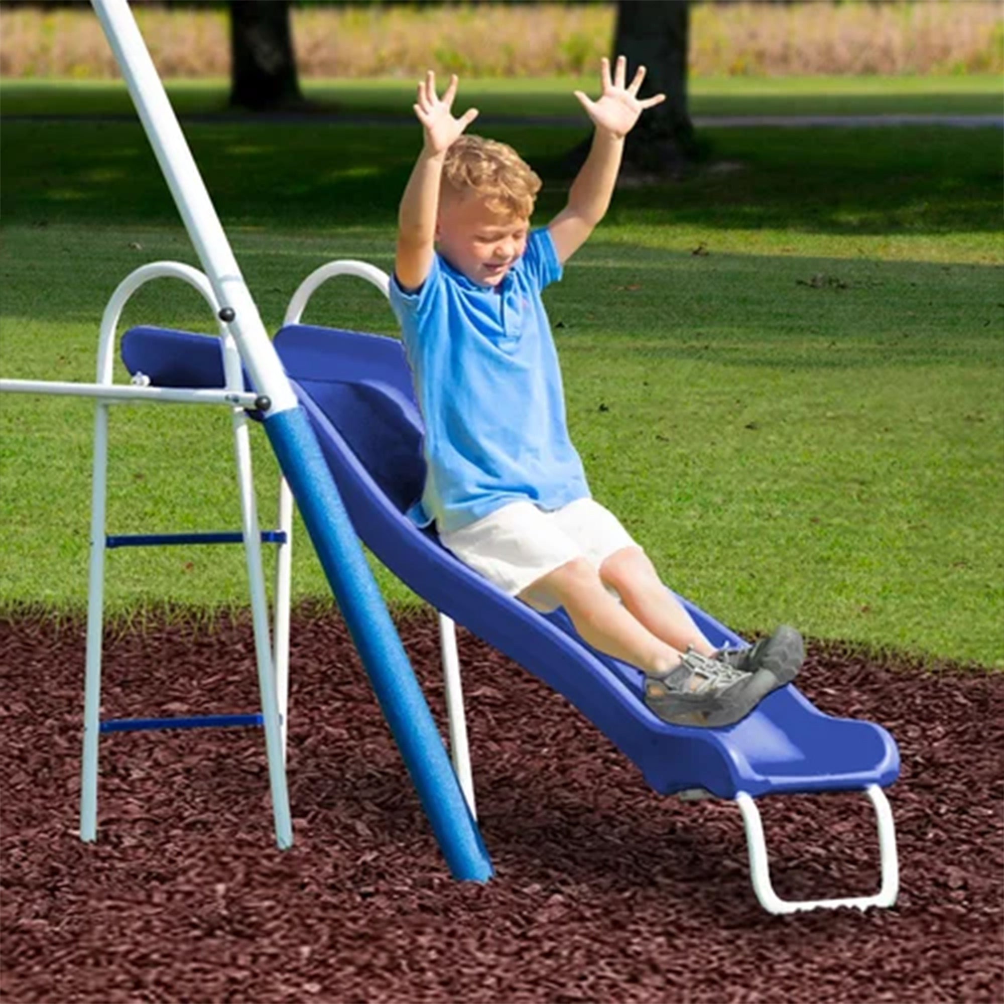 XDP Recreation Titan II Safe-Arch Swing Set for Backyard, Silver, Blue & Green - VMInnovations