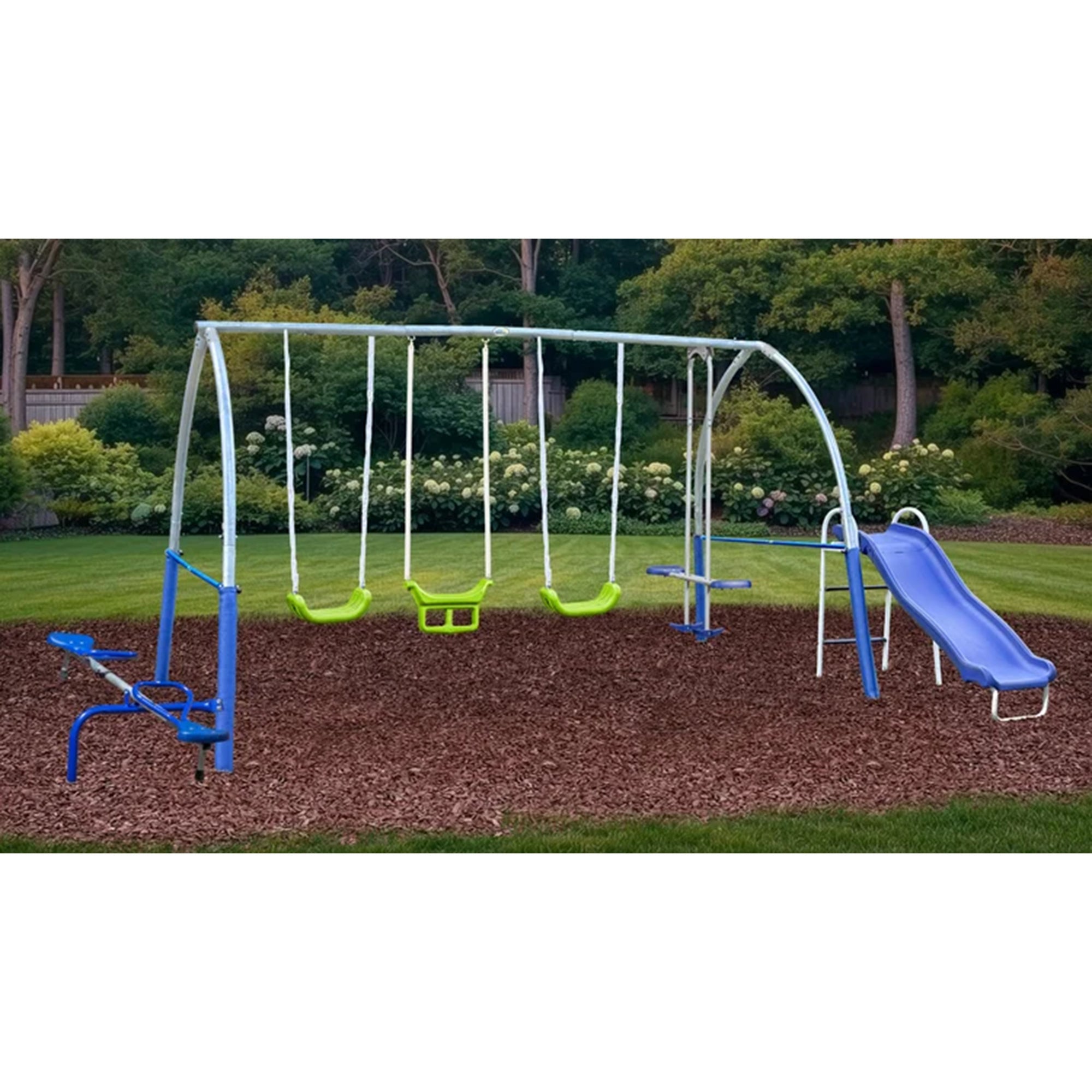 XDP Recreation Titan II Safe-Arch Swing Set for Backyard, Silver, Blue & Green - VMInnovations