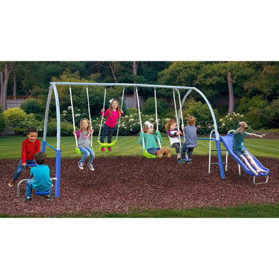 XDP Recreation Titan II Safe-Arch Swing Set for Backyard, Silver, Blue & Green - VMInnovations