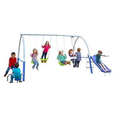 XDP Recreation Titan II Safe-Arch Swing Set for Backyard, Silver, Blue & Green - VMInnovations