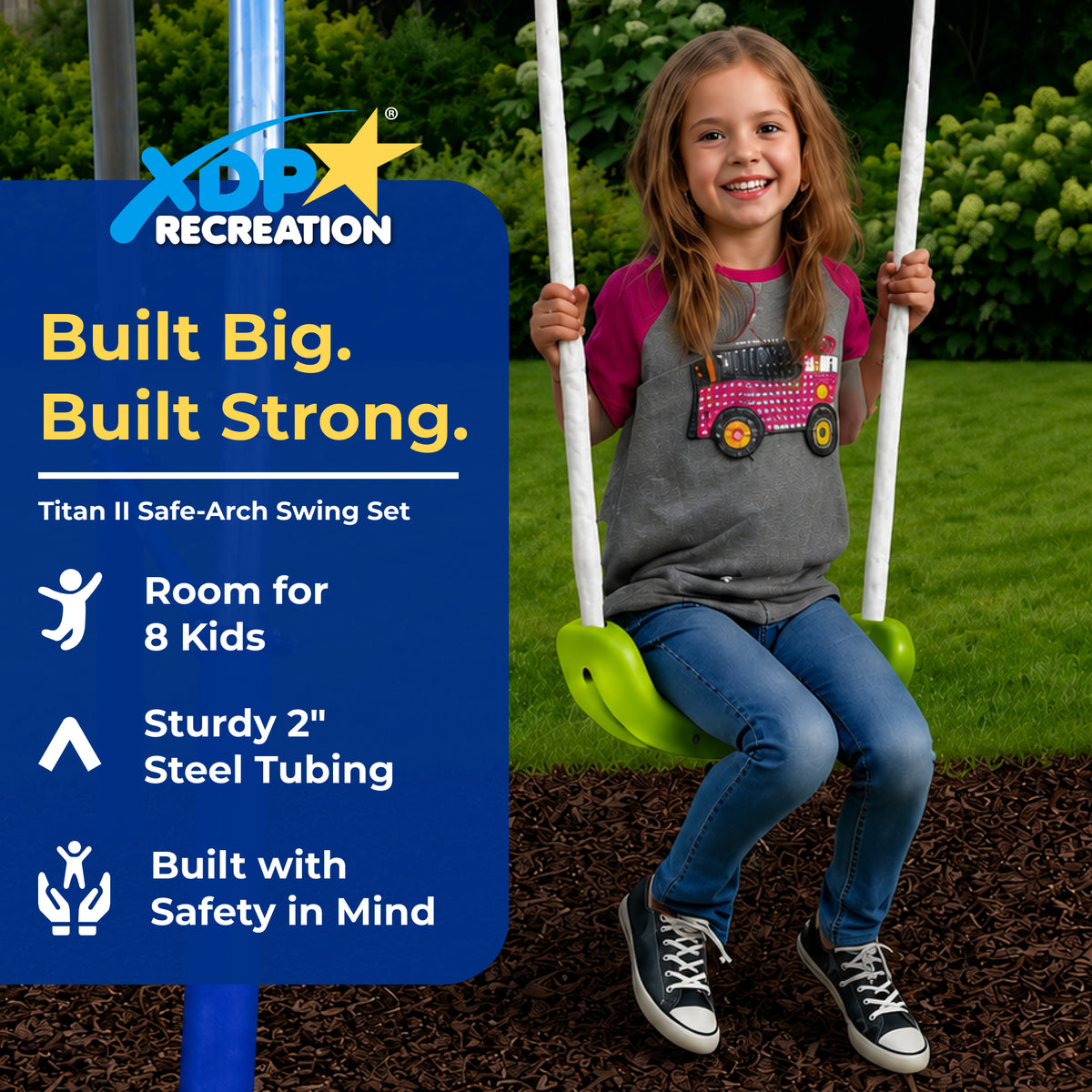 XDP Recreation Titan II Safe-Arch Swing Set for Backyard, Silver, Blue & Green - VMInnovations