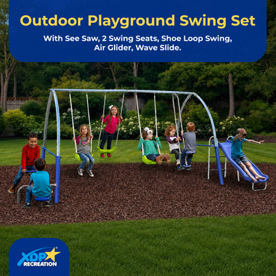 XDP Recreation Titan II Safe-Arch Swing Set for Backyard, Silver, Blue & Green - VMInnovations