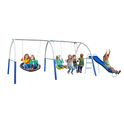 XDP Recreation Palisade Safe-Arch Swing Set for Backyard, Silver, Blue & Green