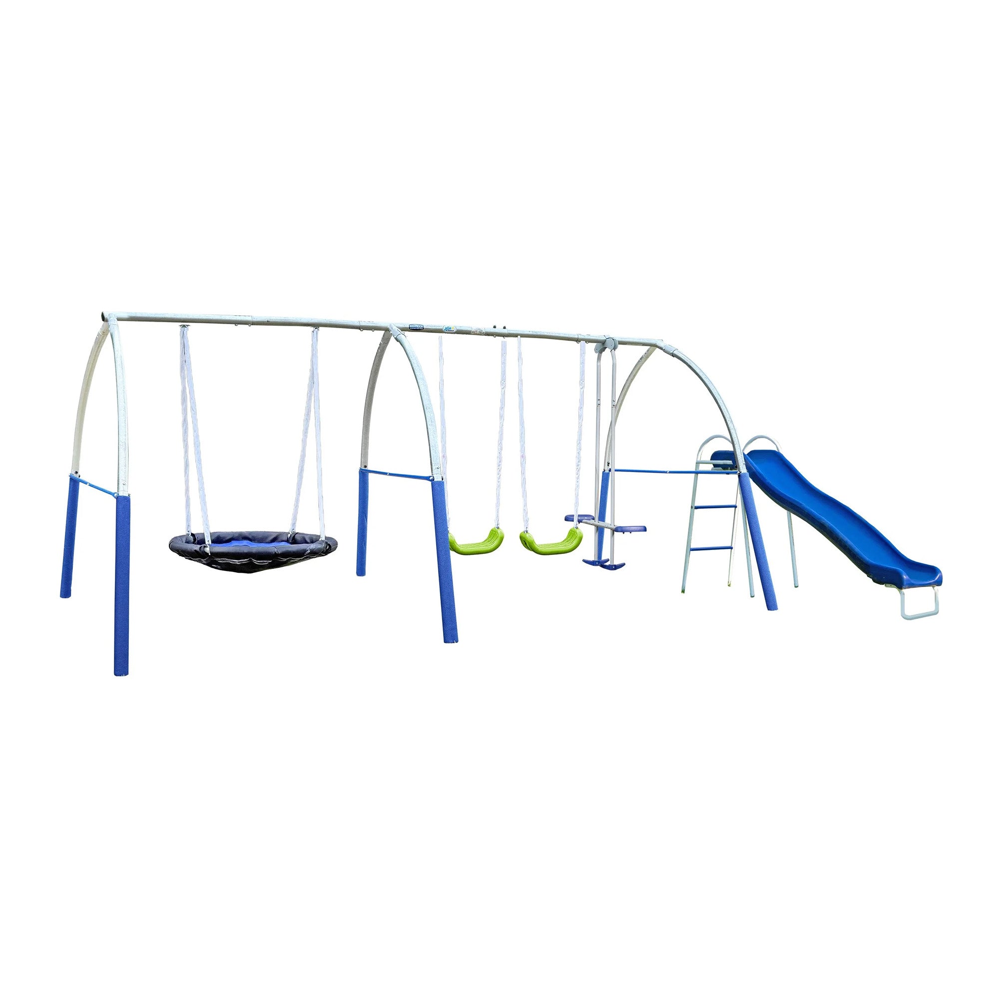 XDP Recreation Palisade Safe-Arch Swing Set for Backyard, Silver, Blue & Green