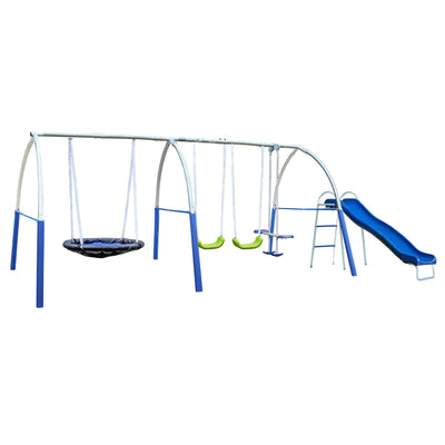 XDP Recreation Palisade Safe-Arch Swing Set for Backyard, Silver, Blue & Green - VMInnovations