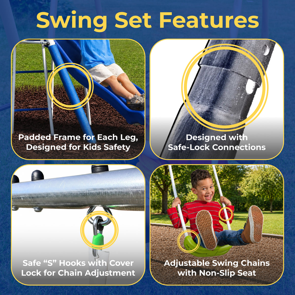 XDP Recreation Palisade Safe-Arch Swing Set for Backyard, Silver, Blue & Green - VMInnovations