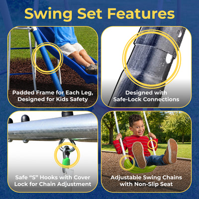 XDP Recreation Palisade Safe-Arch Swing Set for Backyard, Silver, Blue & Green - VMInnovations