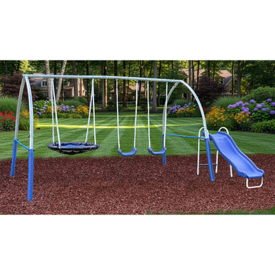 XDP Recreation SuperDisc PLUS Safe-Arch Backyard Swing Set, Metal, Silver & Blue
