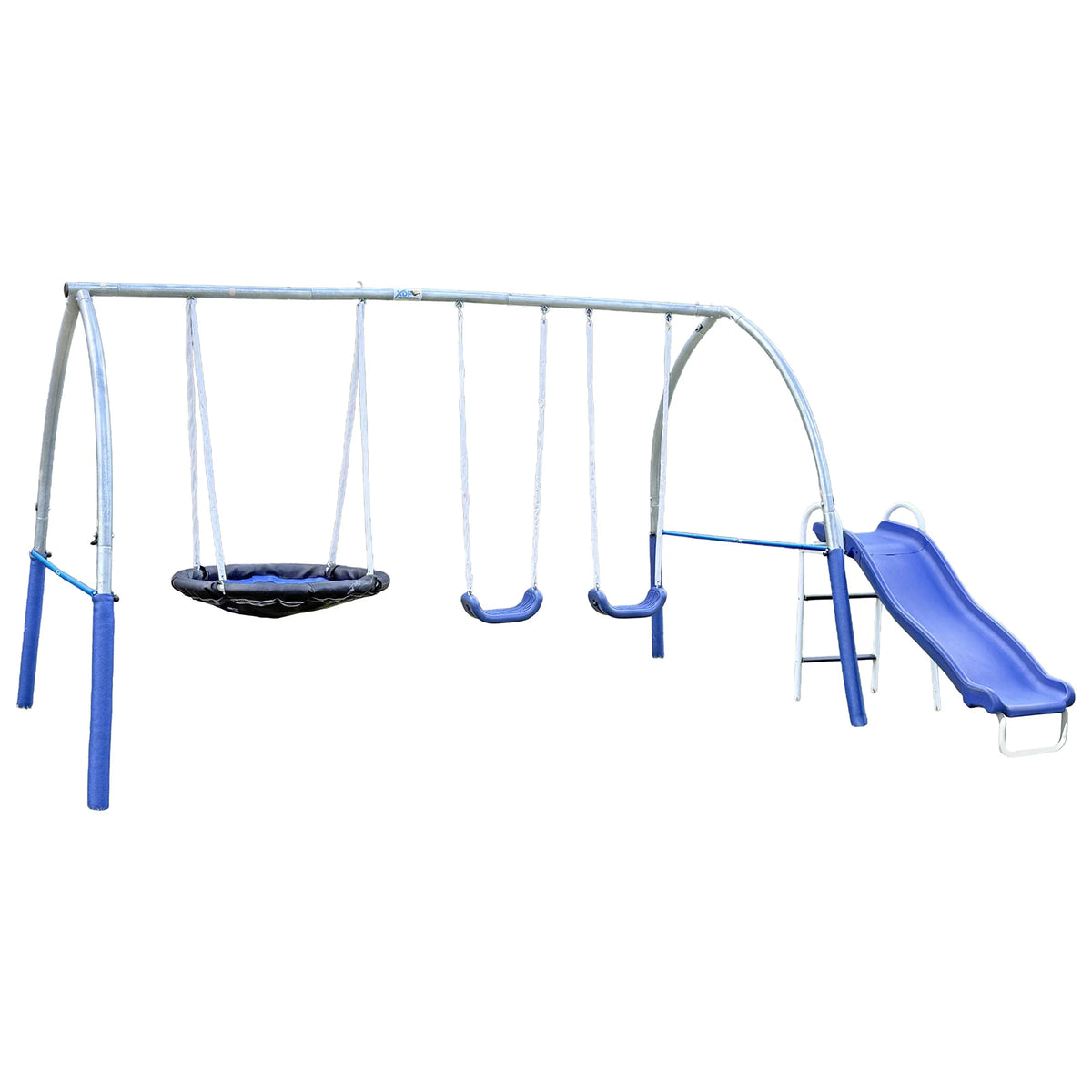 XDP Recreation SuperDisc PLUS Safe-Arch Backyard Swing Set, Metal, Silver & Blue - VMInnovations