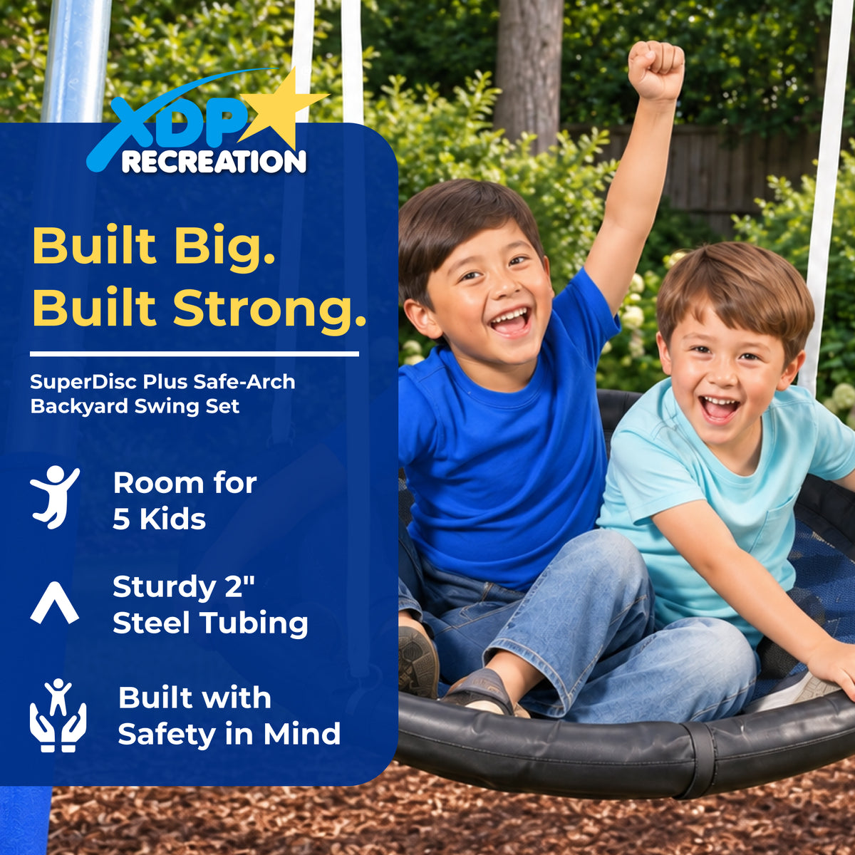 XDP Recreation SuperDisc PLUS Safe-Arch Backyard Swing Set, Metal, Silver & Blue - VMInnovations