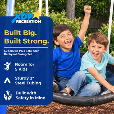 XDP Recreation SuperDisc PLUS Safe-Arch Backyard Swing Set, Metal, Silver & Blue - VMInnovations