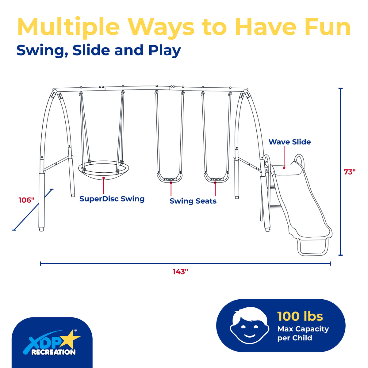 XDP Recreation SuperDisc PLUS Safe-Arch Backyard Swing Set, Metal, Silver & Blue - VMInnovations