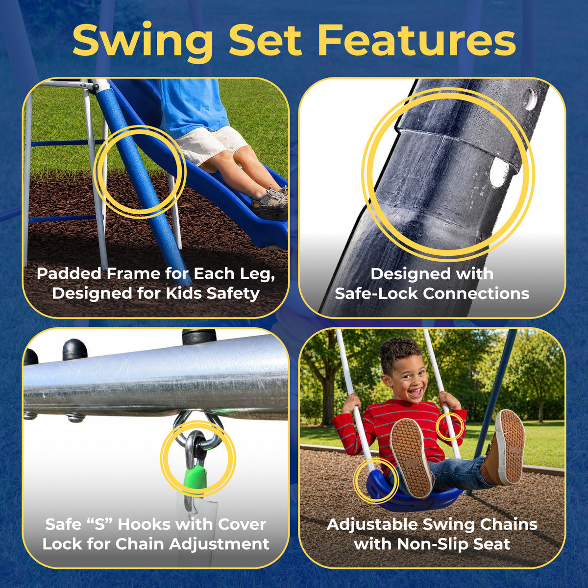 XDP Recreation SuperDisc PLUS Safe-Arch Backyard Swing Set, Metal, Silver & Blue - VMInnovations