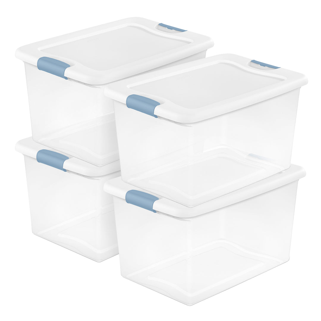 Sterilite 64 Qt Latching Box Stackable Storage Container with Lid, White, 4 Pack - VMInnovations