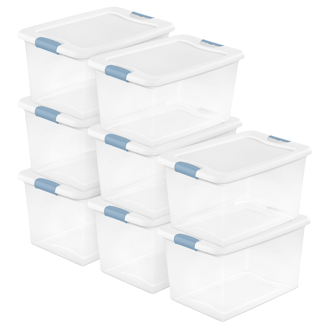 Sterilite 64 Qt Latching Box Stackable Storage Container with Lid, White, 8 Pack - VMInnovations