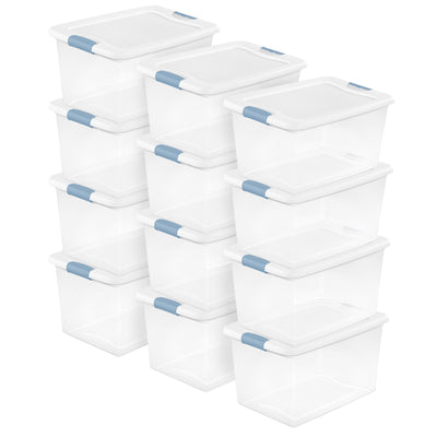 Sterilite 64Qt Latching Box Stackable Storage Container with Lid, White, 12 Pack
