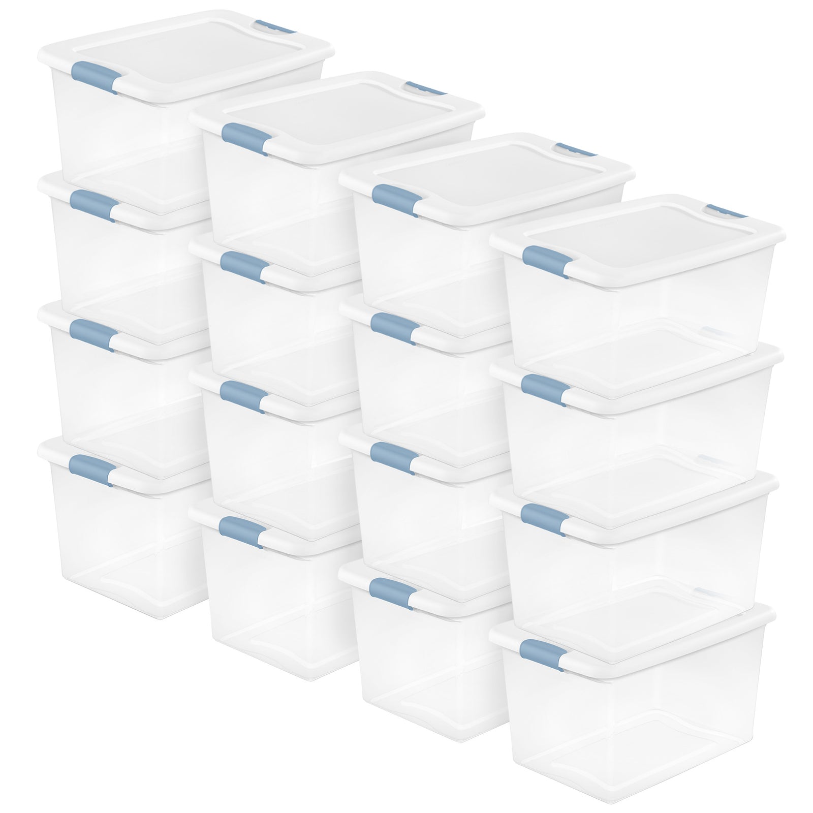 Sterilite 64Qt Latching Box Stackable Storage Container with Lid, White, 16 Pack - VMInnovations