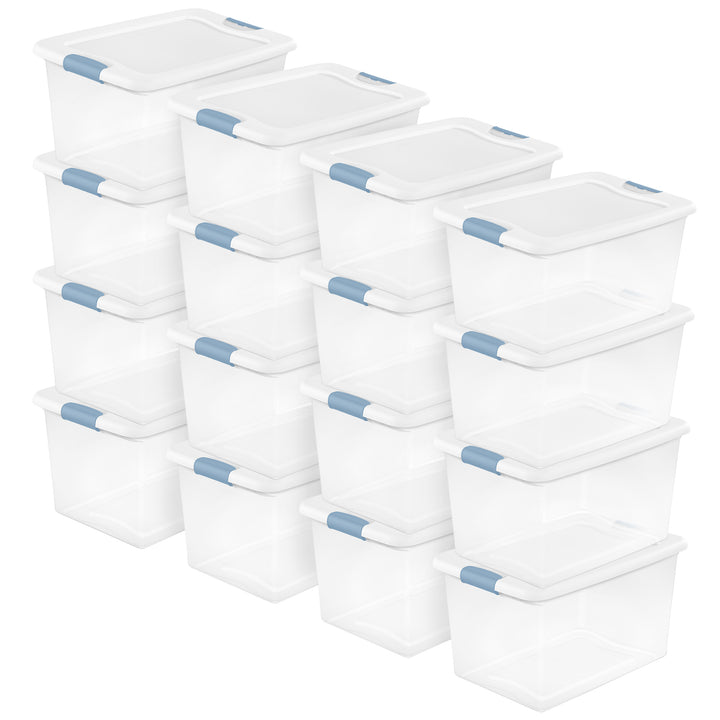 Sterilite 64Qt Latching Box Stackable Storage Container with Lid, White, 16 Pack - VMInnovations