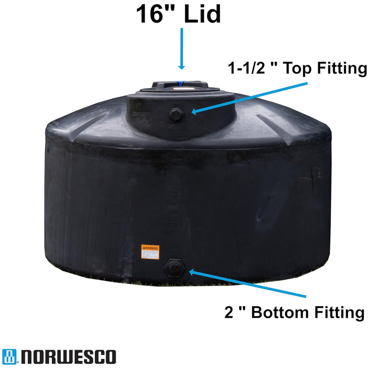 Norwesco Vertical Above-Ground Water Storage Tank, 550 Gallon Capacity, Black - VMInnovations