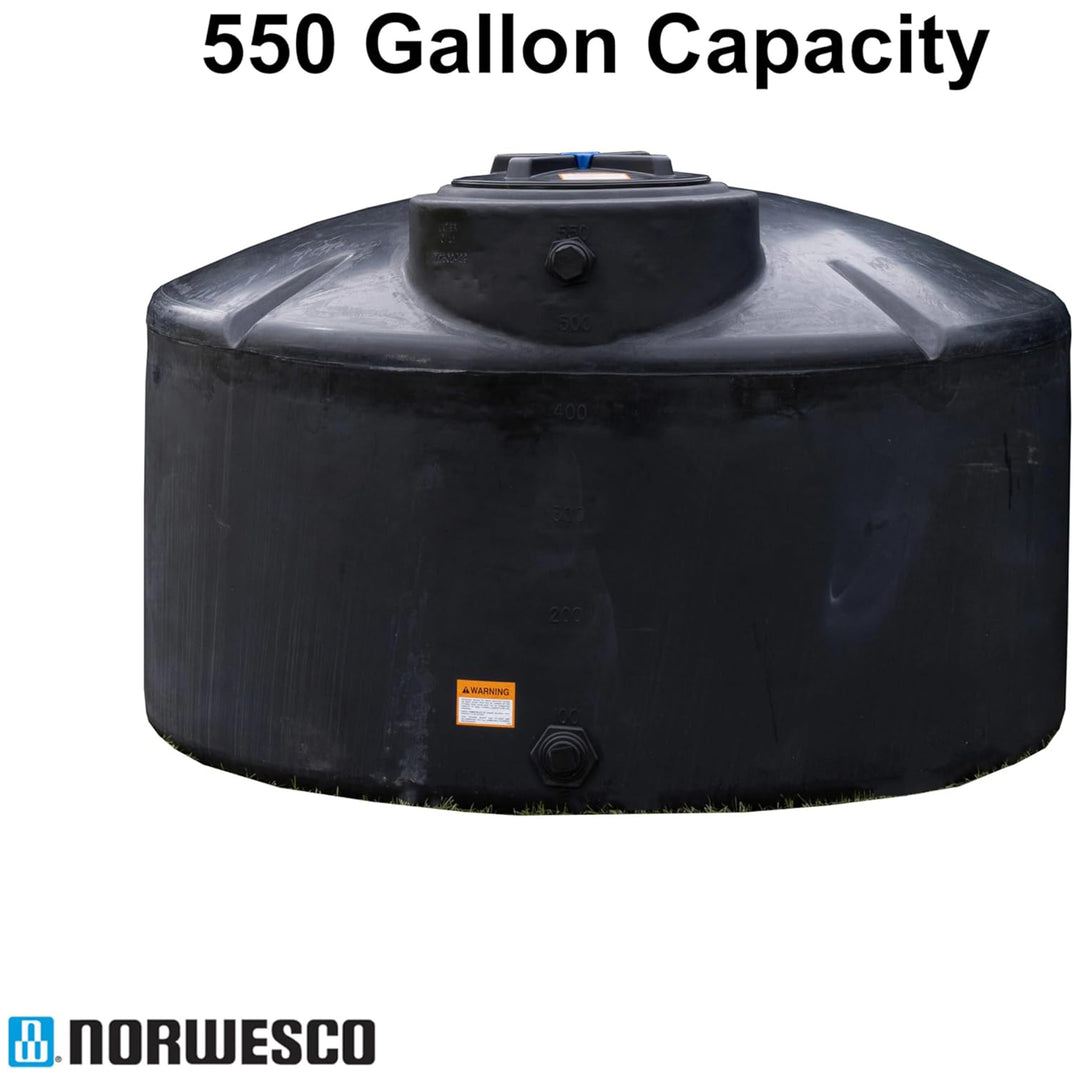 Norwesco Vertical Above-Ground Water Storage Tank, 550 Gallon Capacity, Black - VMInnovations