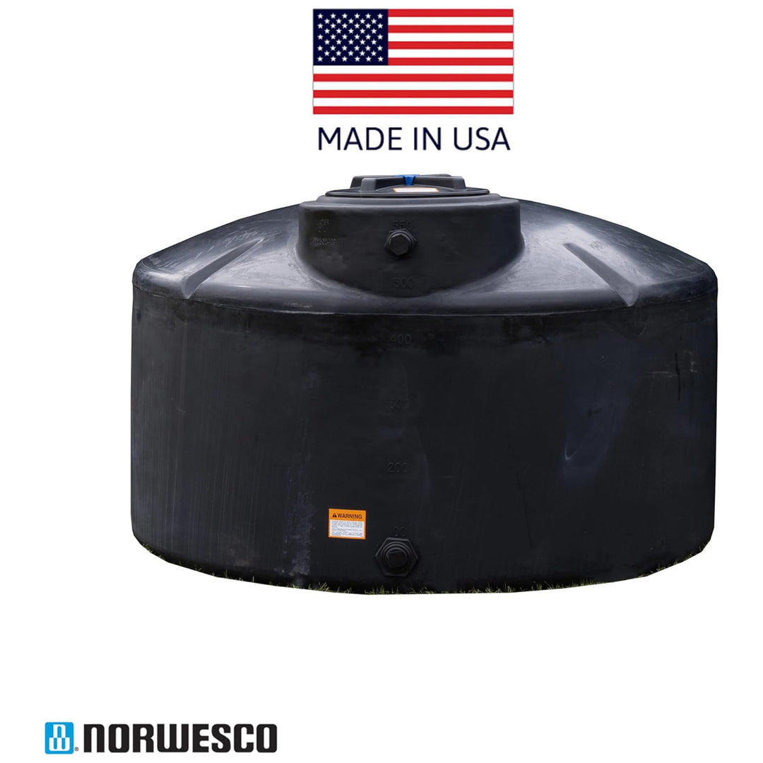 Norwesco Vertical Above-Ground Water Storage Tank, 550 Gallon Capacity, Black - VMInnovations