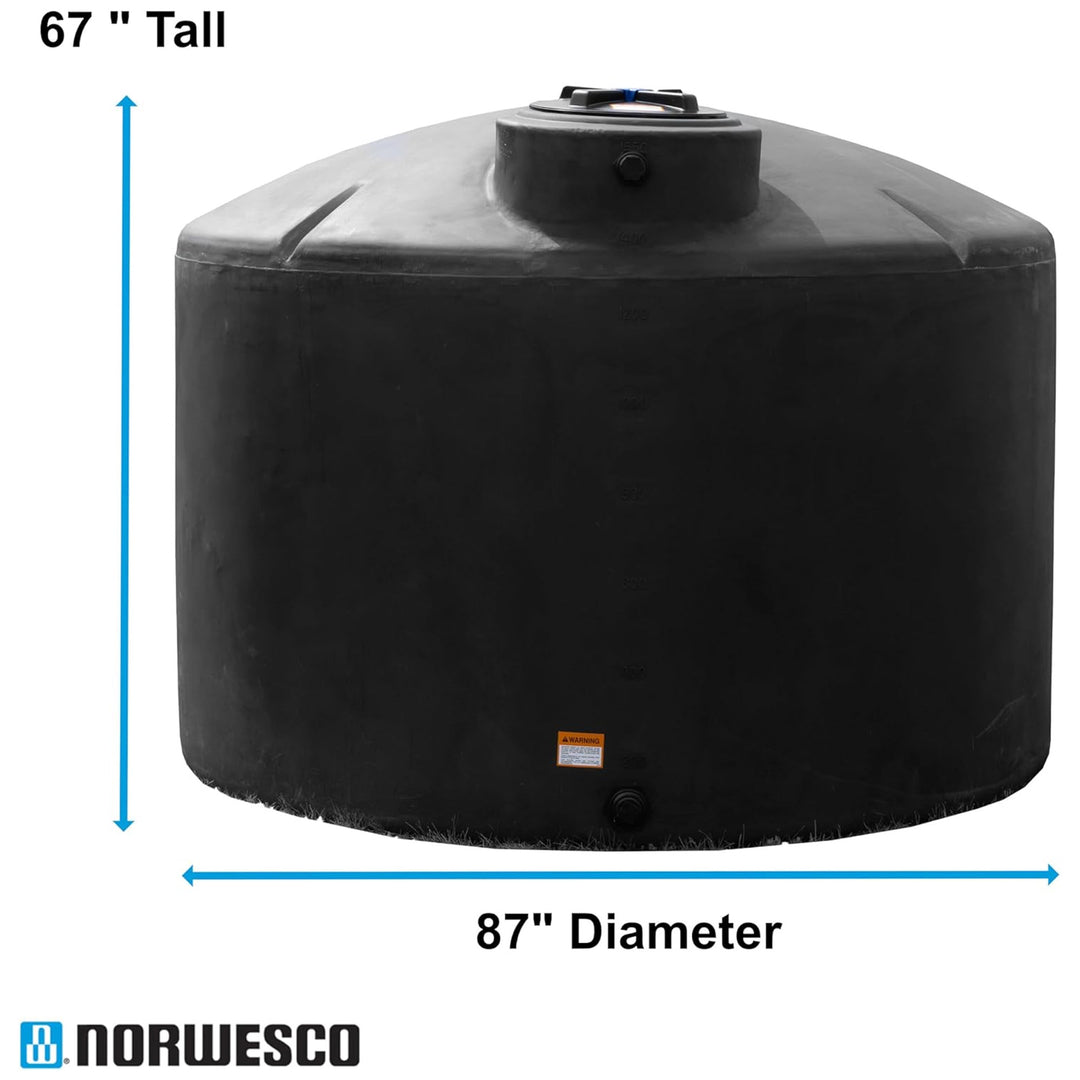 Norwesco Water Tank with 16" Lid, Outdoor Storage Container, 1550 Gallon, Black - VMInnovations