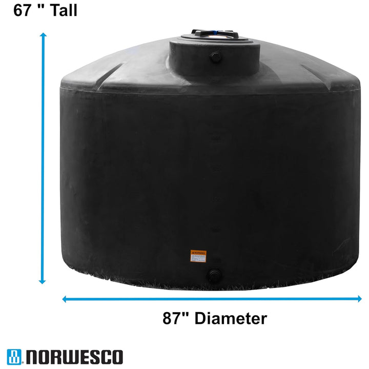 Norwesco Water Tank with 16" Lid, Outdoor Storage Container, 1550 Gallon, Black - VMInnovations