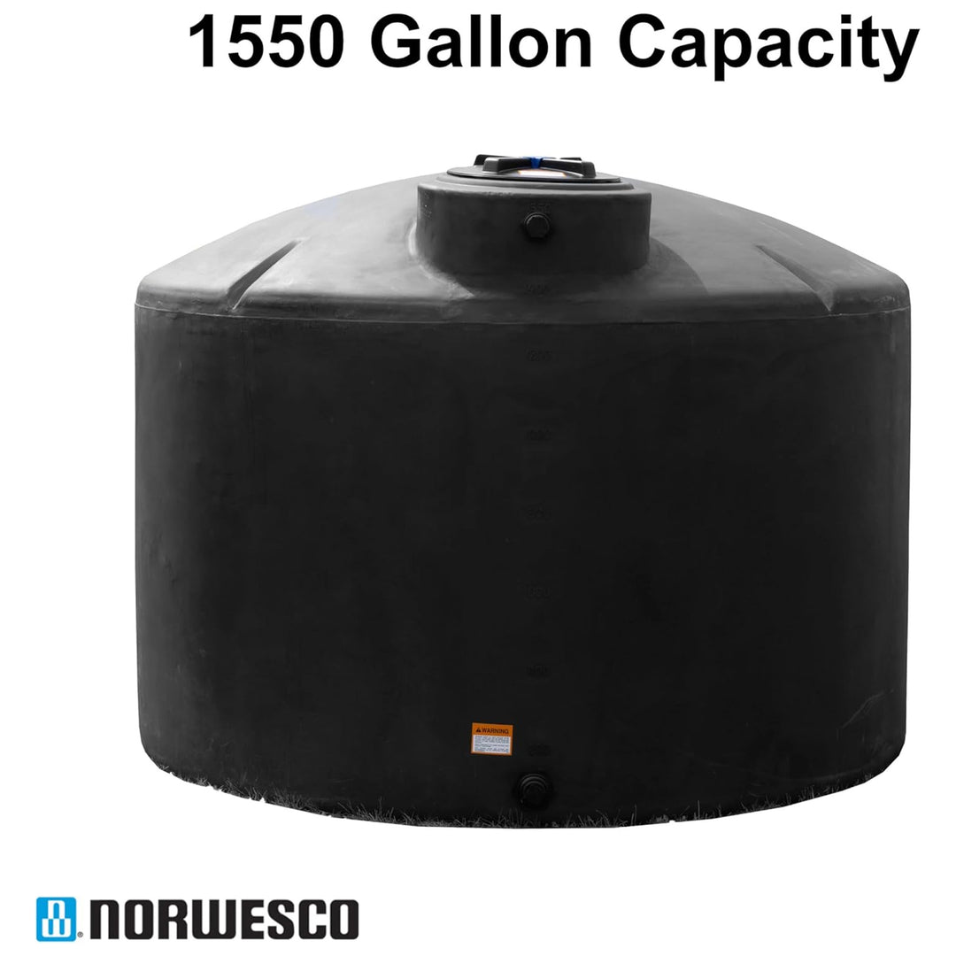 Norwesco Water Tank with 16" Lid, Outdoor Storage Container, 1550 Gallon, Black - VMInnovations
