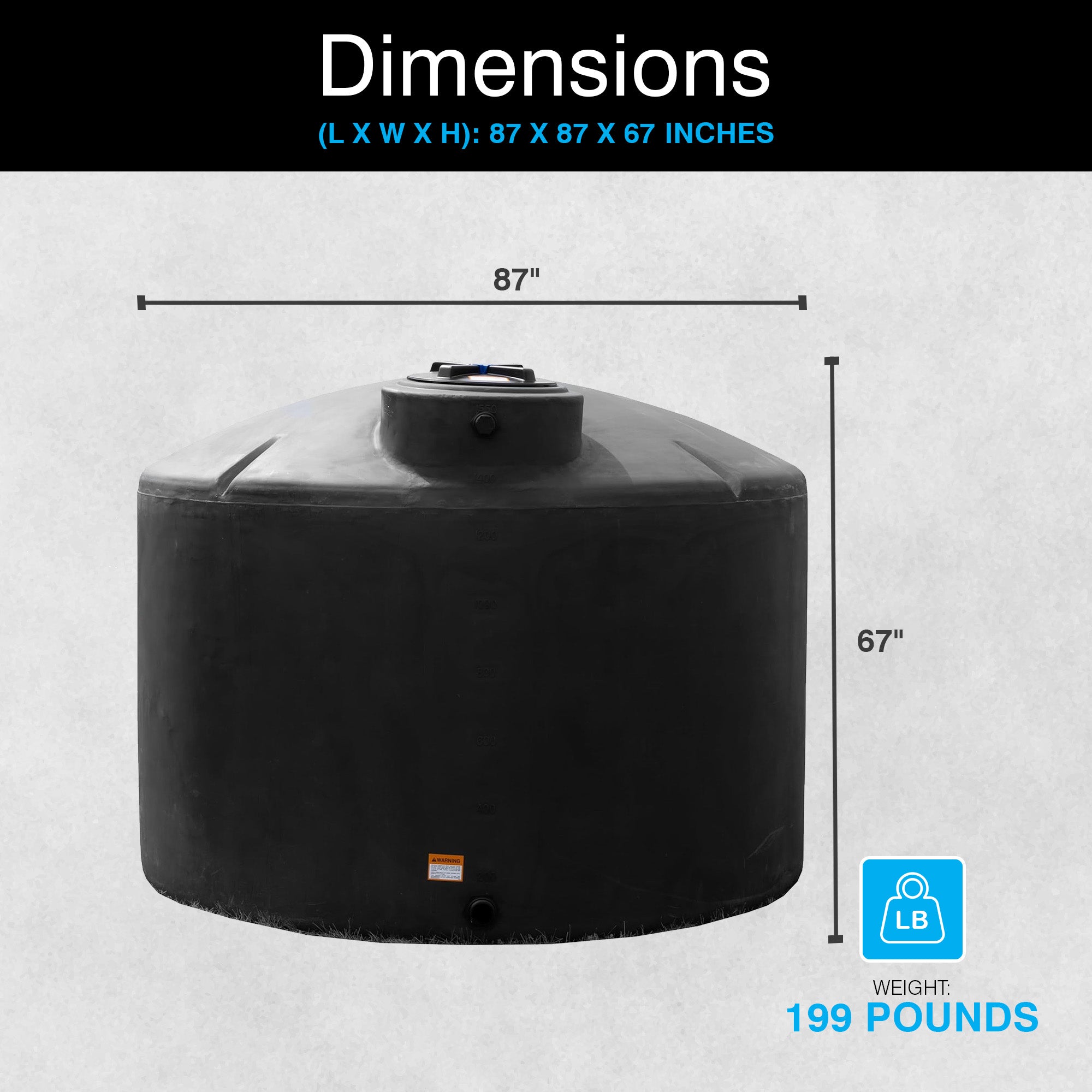 Norwesco Water Tank with 16" Lid, Outdoor Storage Container, 1550 Gallon, Black - VMInnovations