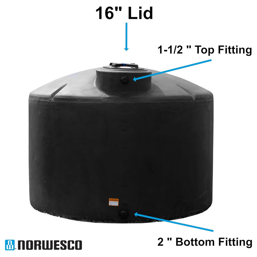Norwesco Water Tank with 16" Lid, Outdoor Storage Container, 1550 Gallon, Black - VMInnovations