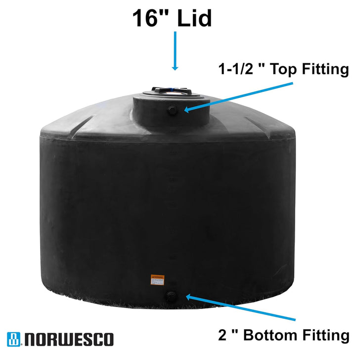 Norwesco Water Tank with 16" Lid, Outdoor Storage Container, 1550 Gallon, Black - VMInnovations