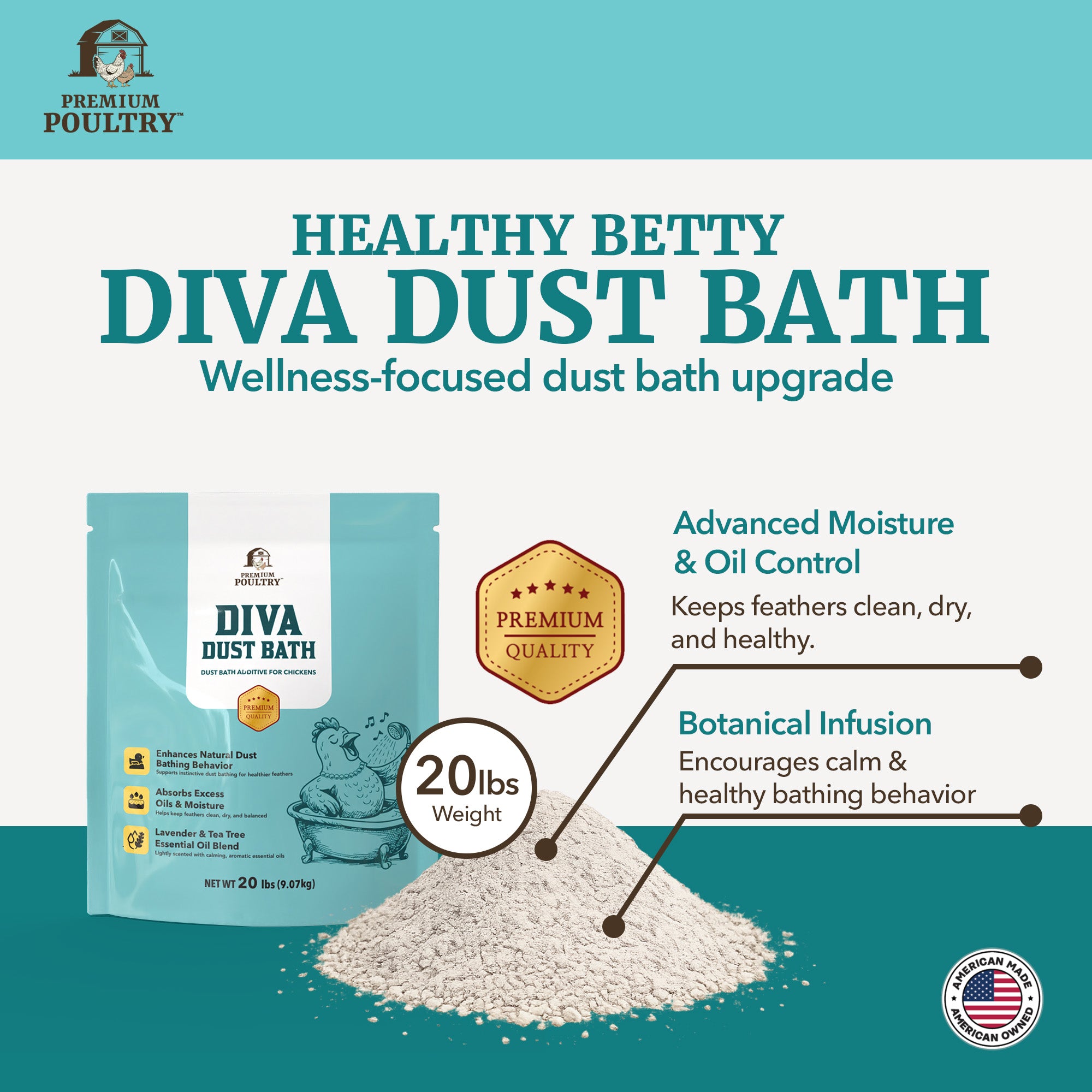 Premium Poultry Diva Dust Bath with Lavender and Tea Tree, 20 Lb Bag, 2 Pack