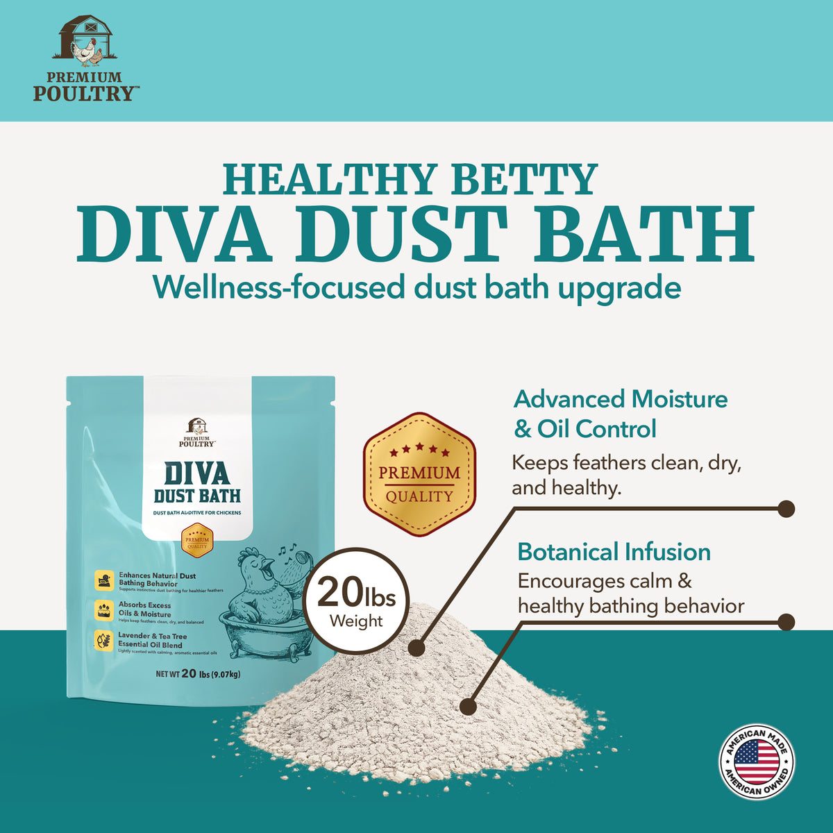 Premium Poultry Diva Dust Bath with Lavender and Tea Tree, 20 Lb Bag, 2 Pack