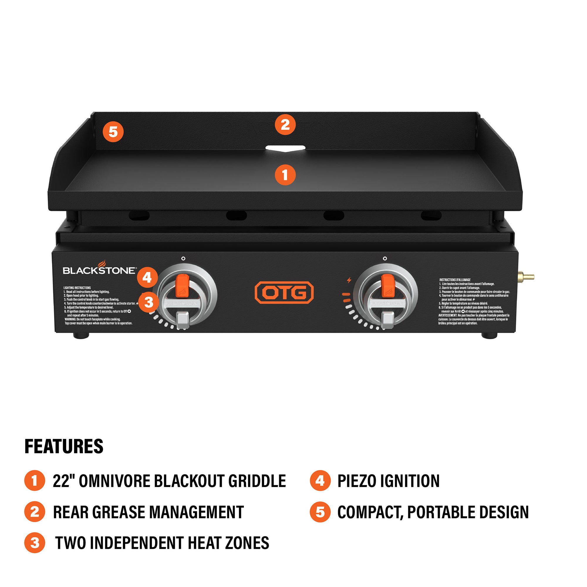 Blackstone OTG 22" Tabletop Griddle with Dual Heating Zones & Piezo Ignition
