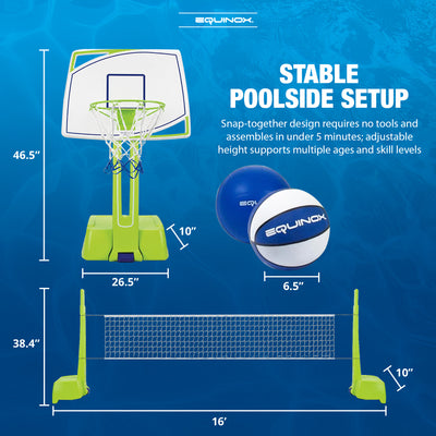 Equinox Pool Basketball and Volleyball Set, Adjustable Poolside Game, (Open Box)