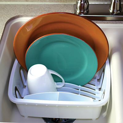 Camco RV Kitchen Mini Dish Drainer and Tray with Sloped Drain Tray Design, White - VMInnovations