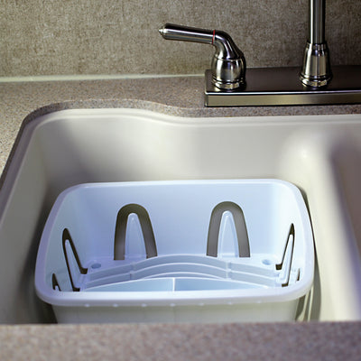 Camco RV Kitchen Mini Dish Drainer and Tray with Sloped Drain Tray Design, White - VMInnovations