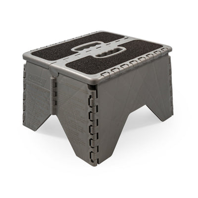Camco 9" Folding Step Stool with Non-Skid Feet, Folds Flat for Storage, Silver - VMInnovations