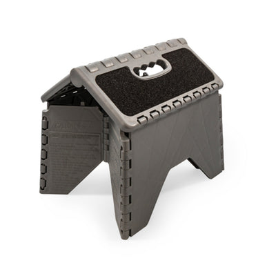 Camco 9" Folding Step Stool with Non-Skid Feet, Folds Flat for Storage, Silver - VMInnovations