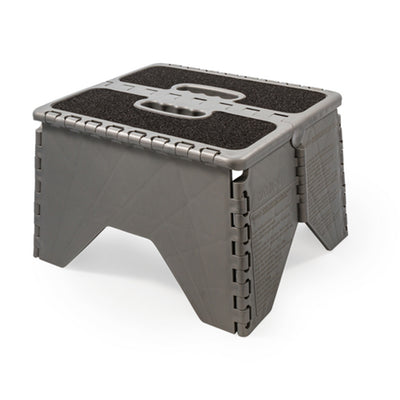 Camco 9" Folding Step Stool with Non-Skid Feet, Folds Flat for Storage, Silver - VMInnovations