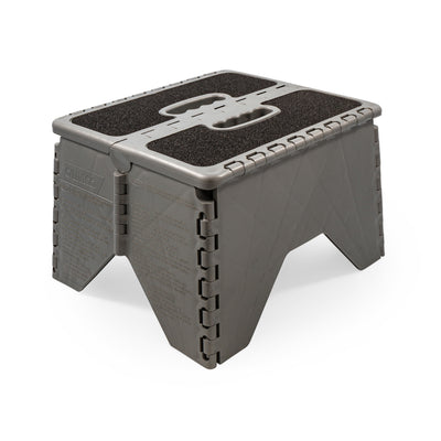 Camco 9" Folding Step Stool with Non-Skid Feet, Folds Flat for Storage, Silver - VMInnovations